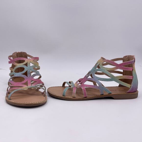 Cynthia Rowley Other - Cynthia Rowley Sz 5 Rainbow Sparkle Glitter Gladiator Sandals Back Zip Girls